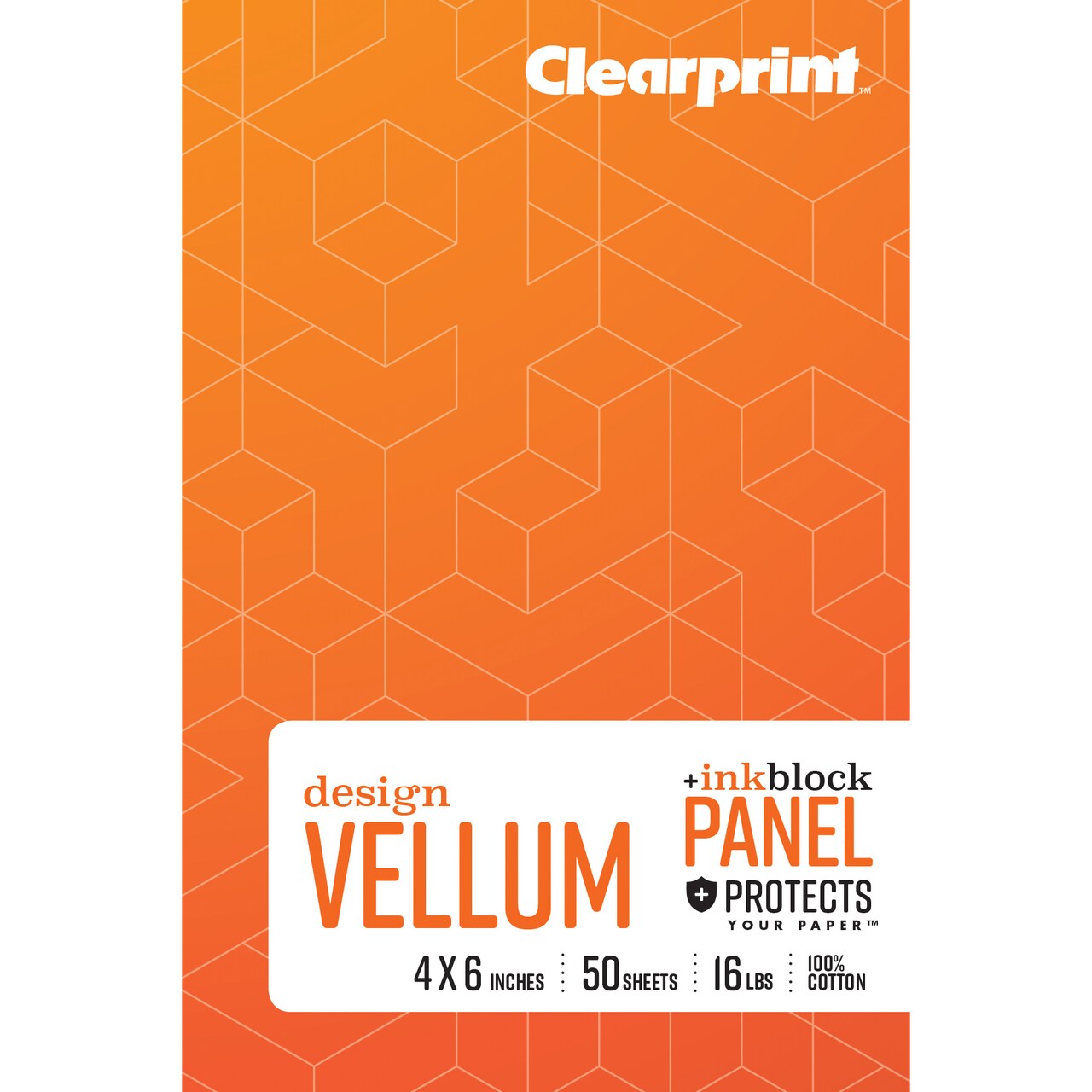 Clearprint 1000H 100% Cotton Design Vellum Field Book with "Ink Block" Panel and Fade-Out Grid, 16 lb. / 60 GSM, 50 Sheets/Book